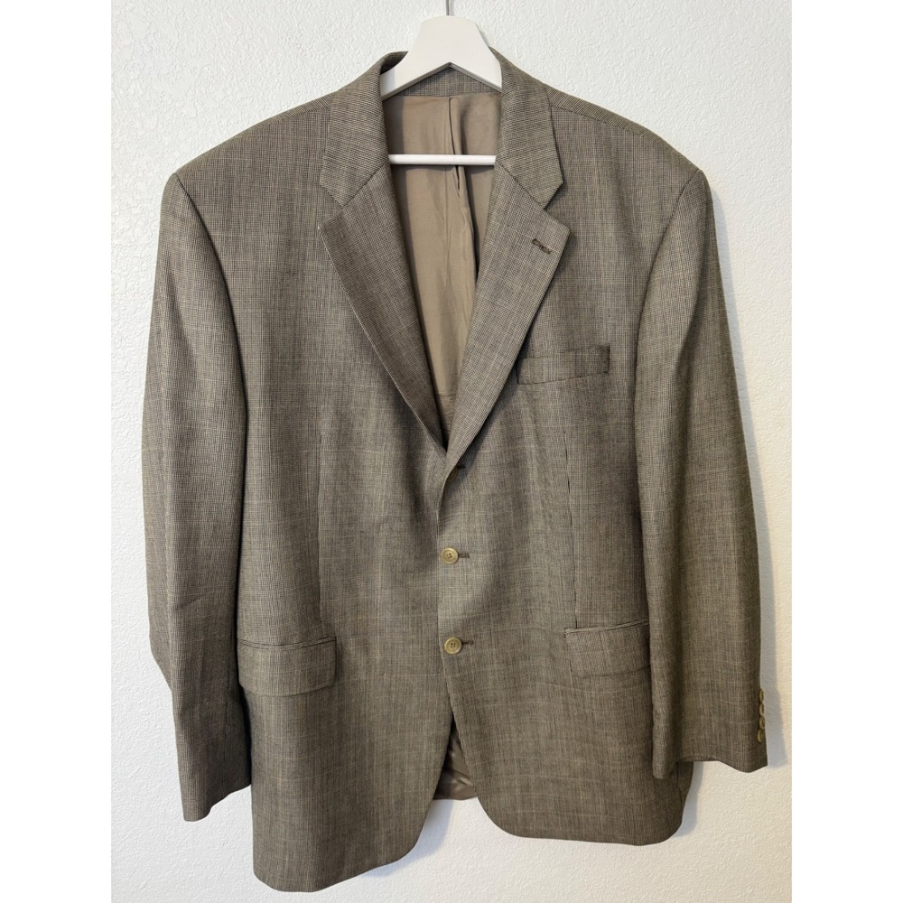 Ralph Lauren Silk Wool Blazer Sport Coat Two Button Brown Plaid 46R